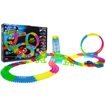 Świecący w ciemności Tor wyścigowy dla dzieci 3+ Pętle 360 + Wzniesienia 166 el. + 2 autka LED